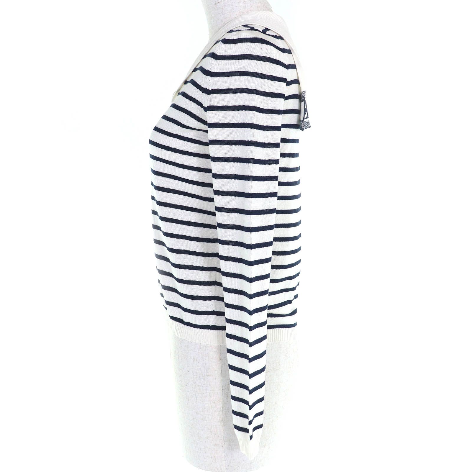 Christian Dior クリスチャンディオール シルク コットン CAPRI ボーダー柄 セーラー 長袖 ニット セーター ホワイト ネイビー 34 イタリア製 レディース