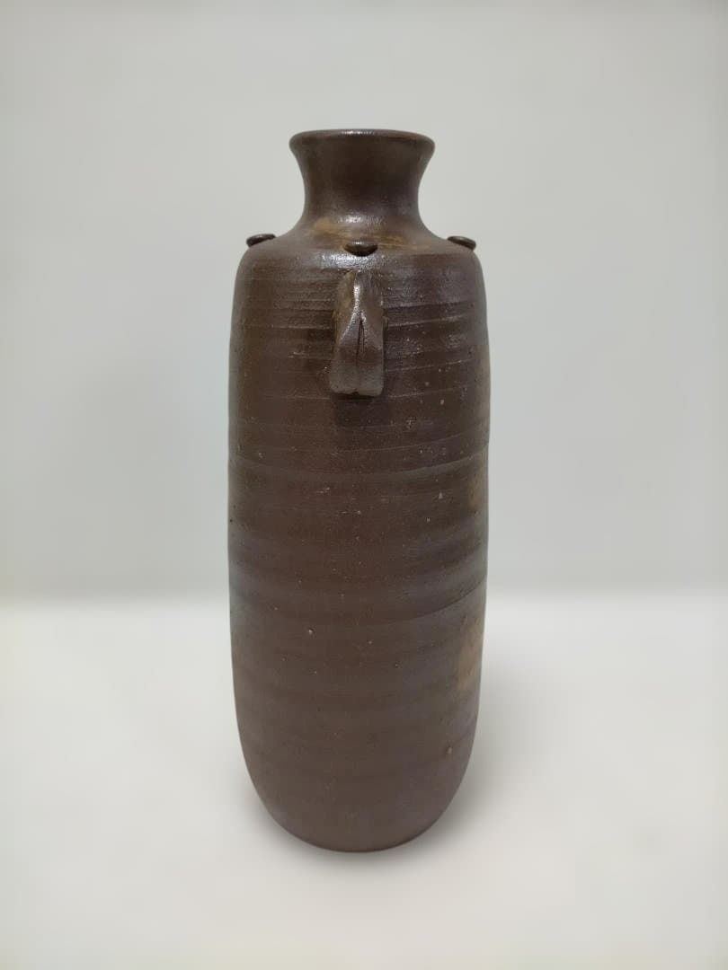 送料無料】備前焼 木村陶峰 造 耳付 花瓶 花器 無釉 焼締 陶器 壺 作家