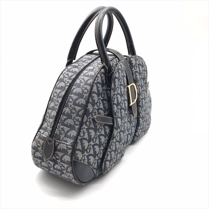 超 Christian Dior ディオール トロッター ハンド ダブルサドル バッグ ネイビー ゴールド金具 ブランド Bag レディース r 475