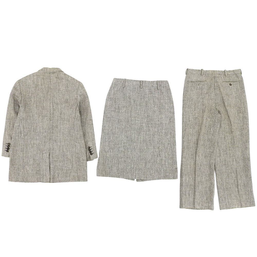 HERMES エルメス by Martin Margiela マルジェラ期 3ピース セットアップ ジャケット レディース リネン ホワイト×グリーン系 38