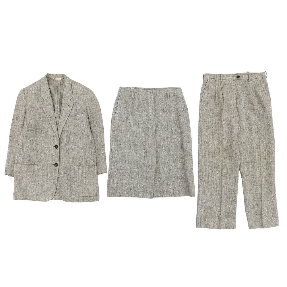 HERMES エルメス by Martin Margiela マルジェラ期 3ピース セットアップ ジャケット レディース リネン ホワイト×グリーン系 38