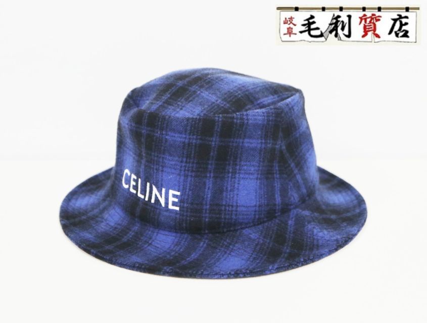 セリーヌ CELINE 2AUO4994R チェック柄 ロゴ ブルー バケットハット