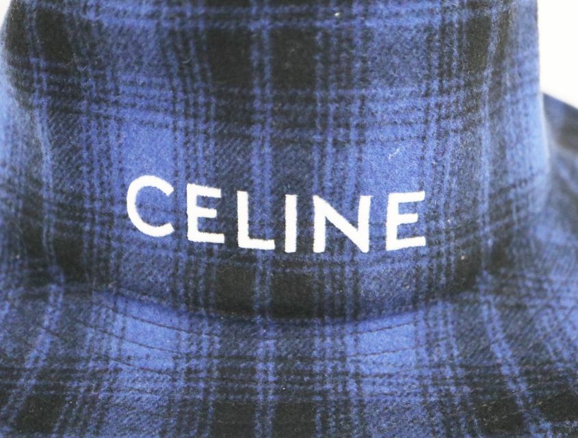 セリーヌ CELINE 2AUO4994R チェック柄 ロゴ ブルー バケットハット