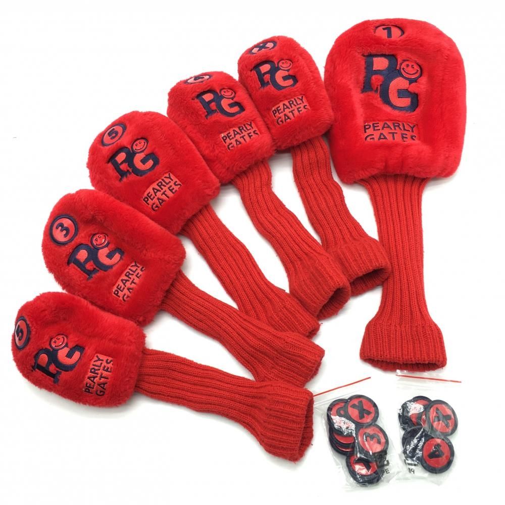 パーリーゲイツ ヘッドカバー6点セット DR FW×2 UT×3 レッド×ネイビー ファー ゴルフ PEARLY GATES