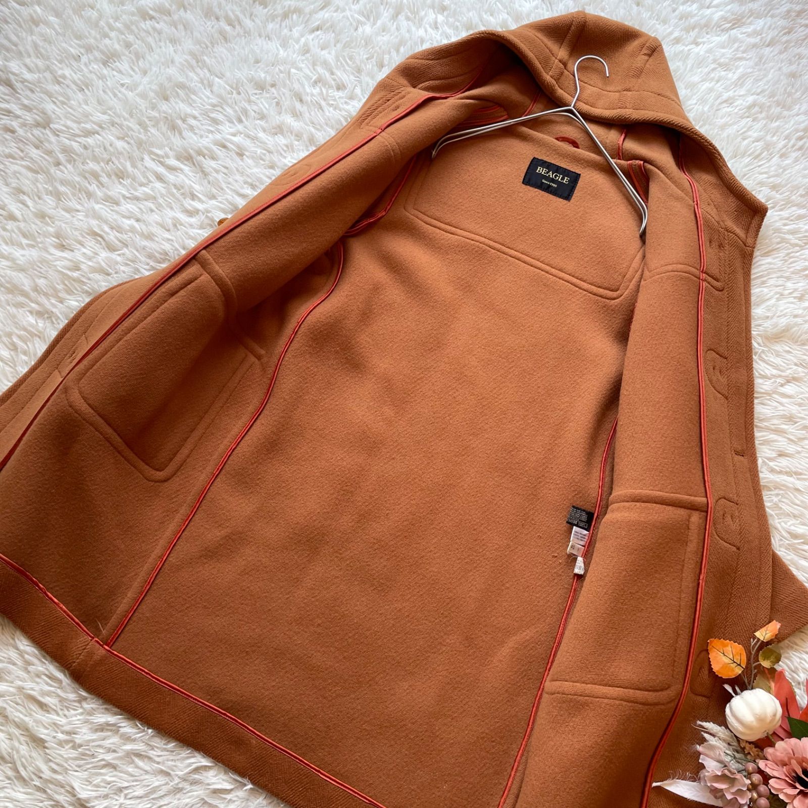 BEAGLE バージンウール ヘリンボーンクラシックダッフルコート ロング トルグボタン EUR 38 オレンジ系 英国製 イギリス製 ビンテージ ヴィンテージ