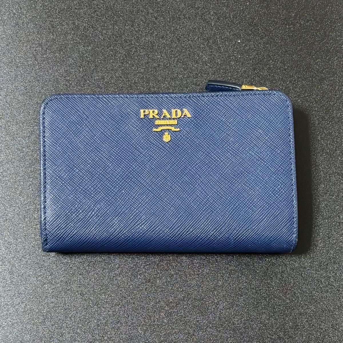 t60 PRADA プラダ ブルー サフィアーノ レザー 2つ 二つ 折り 財布