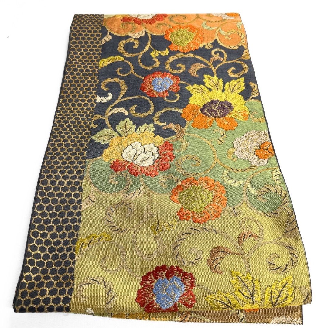 袋帯 錦斉福前弘 唐花模様 亀甲 金糸 着物 121 b p ms