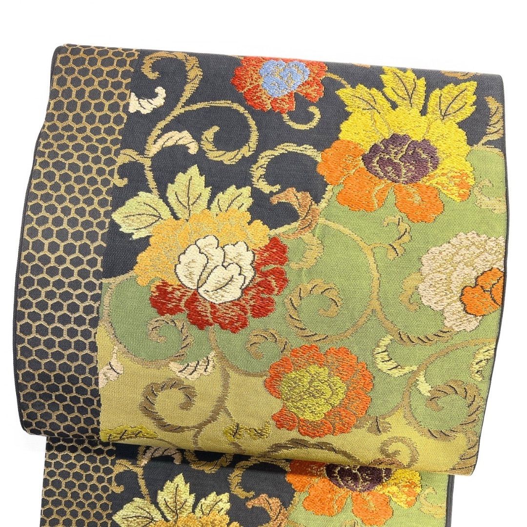 袋帯 錦斉福前弘 唐花模様 亀甲 金糸 着物 121 b p ms