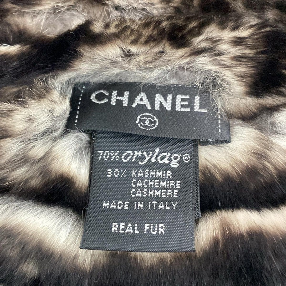 CHANEL シャネル マフラー ダークブラウン×アイボリー ココマーク カシミヤ