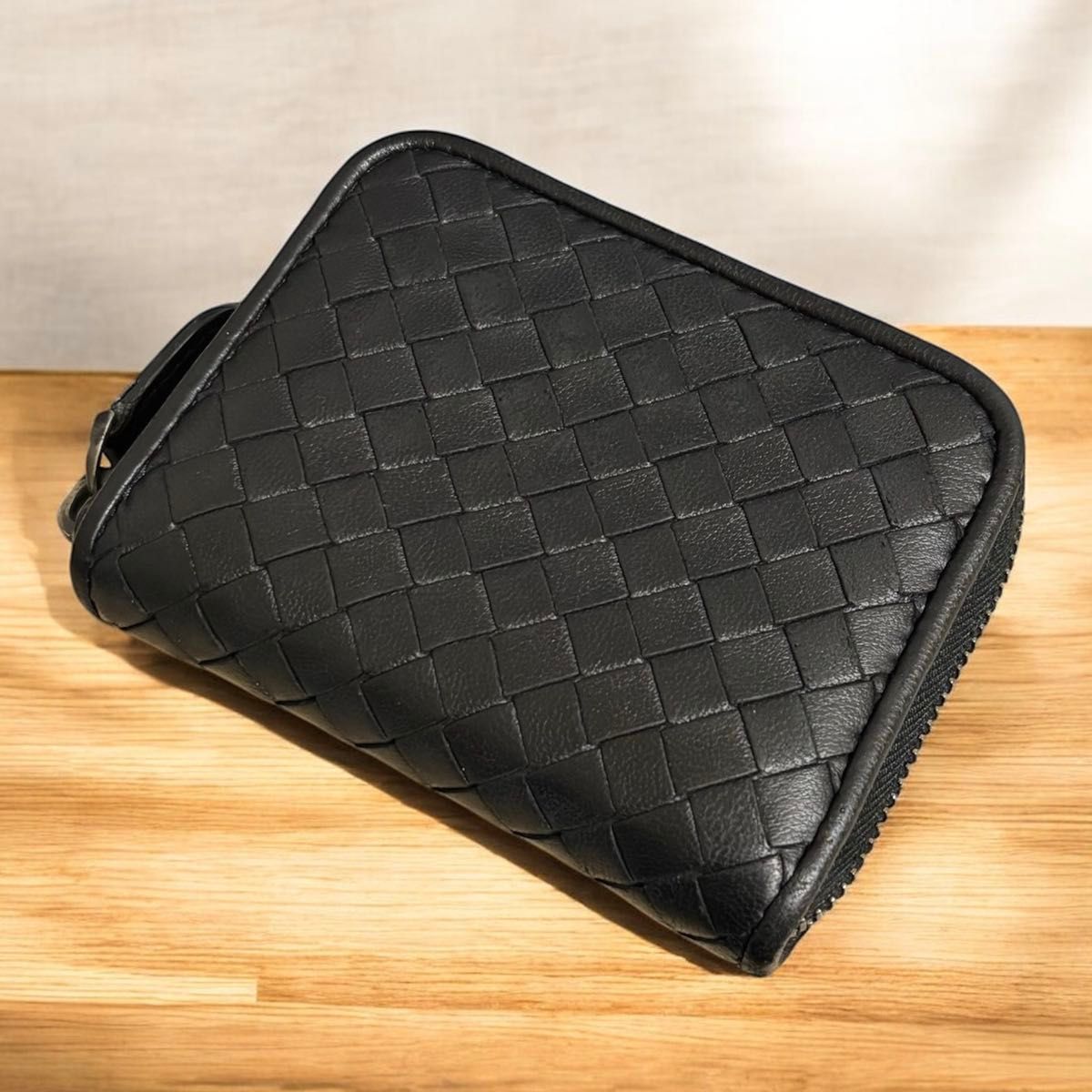 s 47 Bottega Veneta ボッテガ ヴェネタ ブラック 黒 イントレチャート 短 財布 コインケース カードケース 小銭入れ ジップ アラウンド ミニ コンパクト ウォレット ラウンド ファスナー コインパース