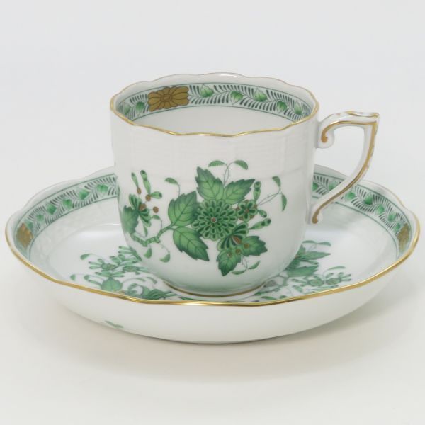 ヘレンド カップ&ソーサー□インドの華 グリーン 緑 C&S 6客セット