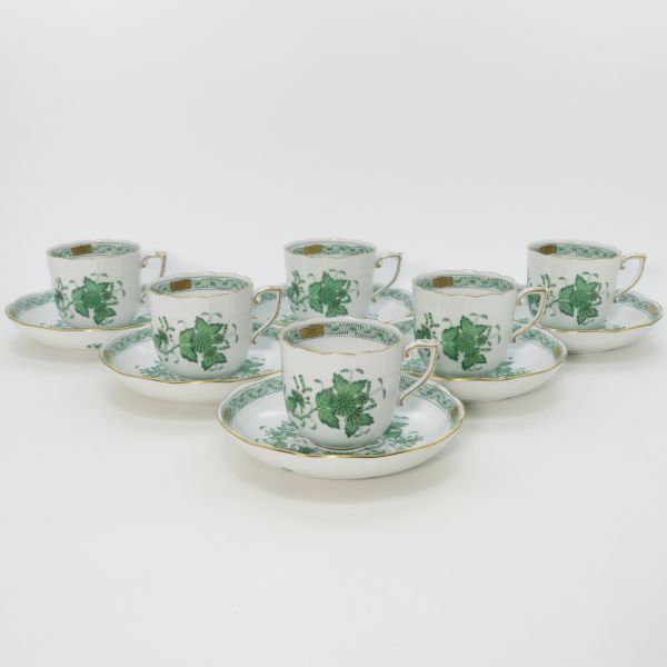 ヘレンド インドの華 グリーン C＆S ヘレンド カップ&ソーサー□インドの華 グリーン 緑 C&S 6客セット