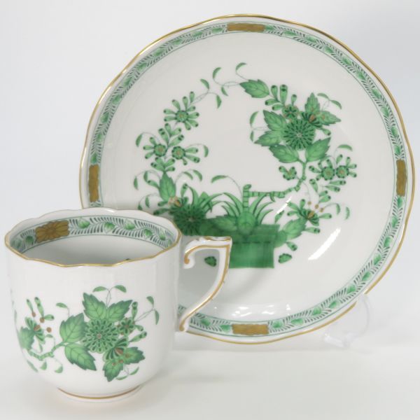 ヘレンド カップ&ソーサー□インドの華 グリーン 緑 C&S 6客セット