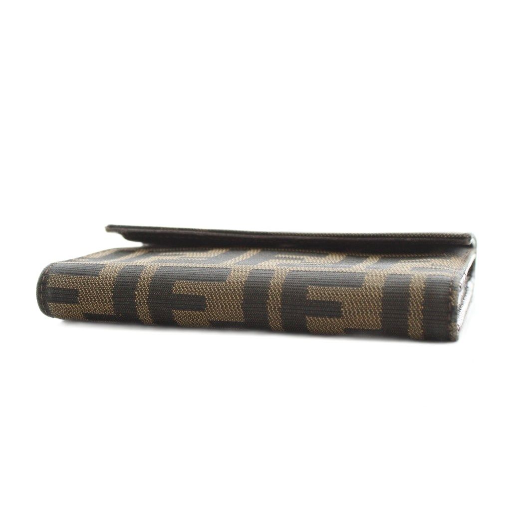  フェンディ FENDI ズッカ柄 三つ折り財布 小銭入れ キャンバス レザー 茶 ブラウン 黒 ブラック AN 35 OH コインケース 小銭入れ 小物