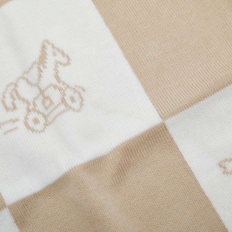 エルメス 馬 ベビーブランケット ホワイト ブラウン コットン レディース HERMES 1-0247752