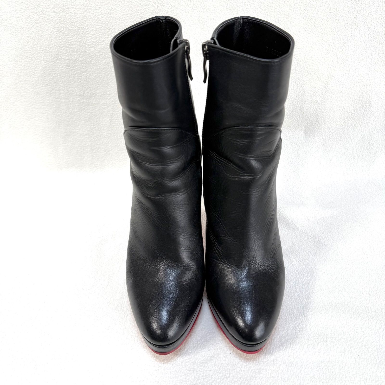 レッドソール 厚底 24.0 ダイアナ サイドジップ レザー ブラック ハイヒール 黒 MADE IN JAPAN