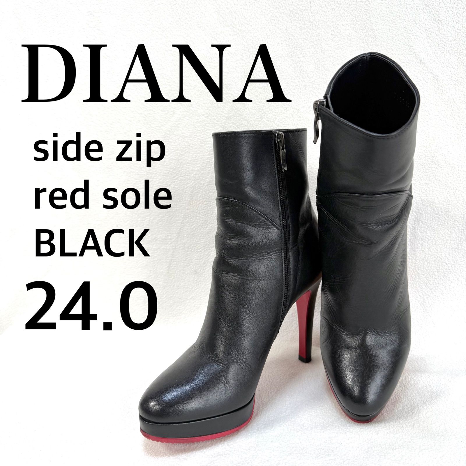 レッドソール 厚底 24 0 ダイアナ サイドジップ レザー ブラック ハイヒール 黒 MADE IN JAPAN