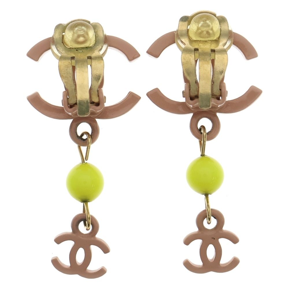 CHANEL シャネル ココマーク ストーンチャーム付イヤリング ピンク イエロー 03 S