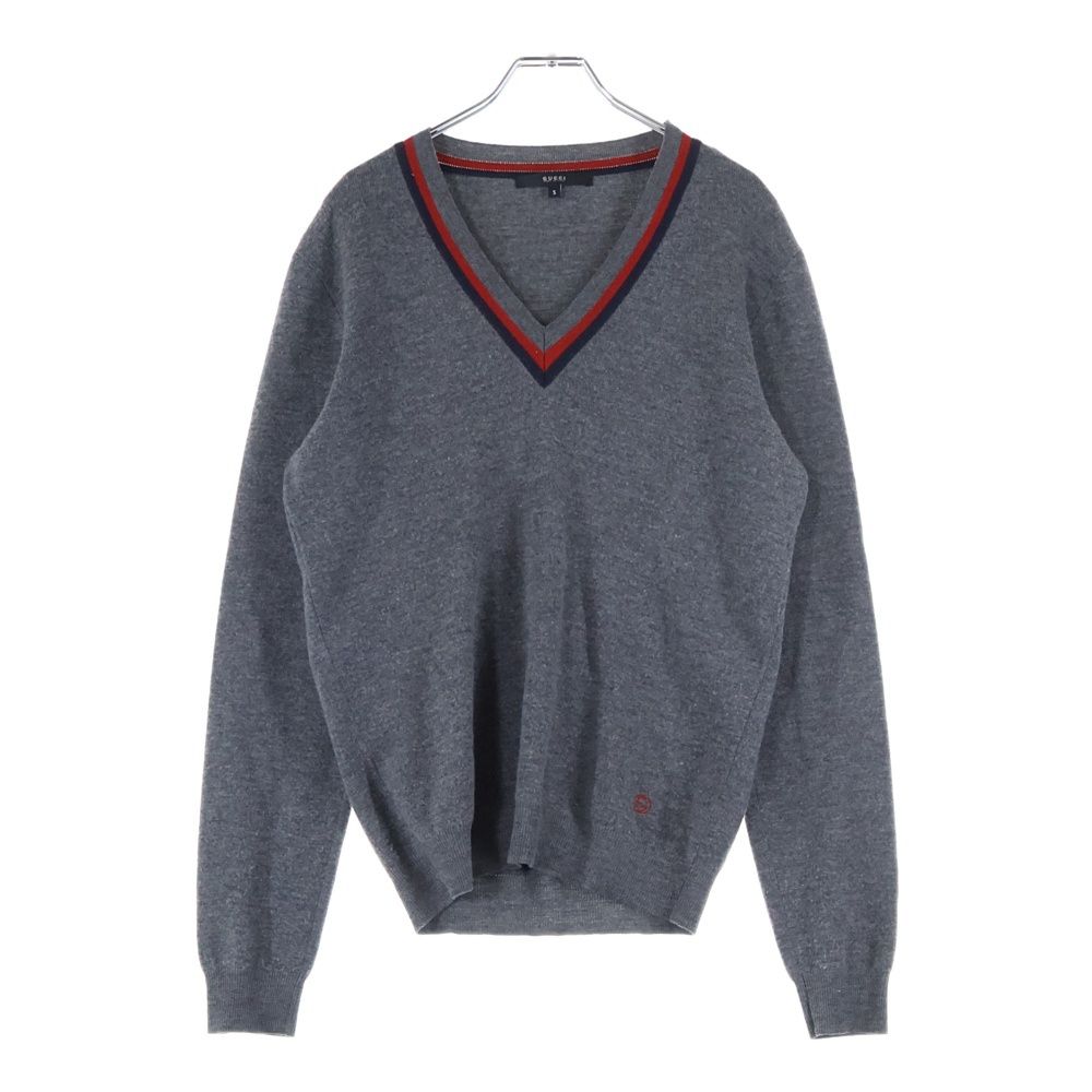 GUCCI (グッチ) ラインデザイン Vネック ニットセーター グレー - メルカリ GUCCI (グッチ) ラインデザイン Vネック ニットセーター グレー - メルカリ