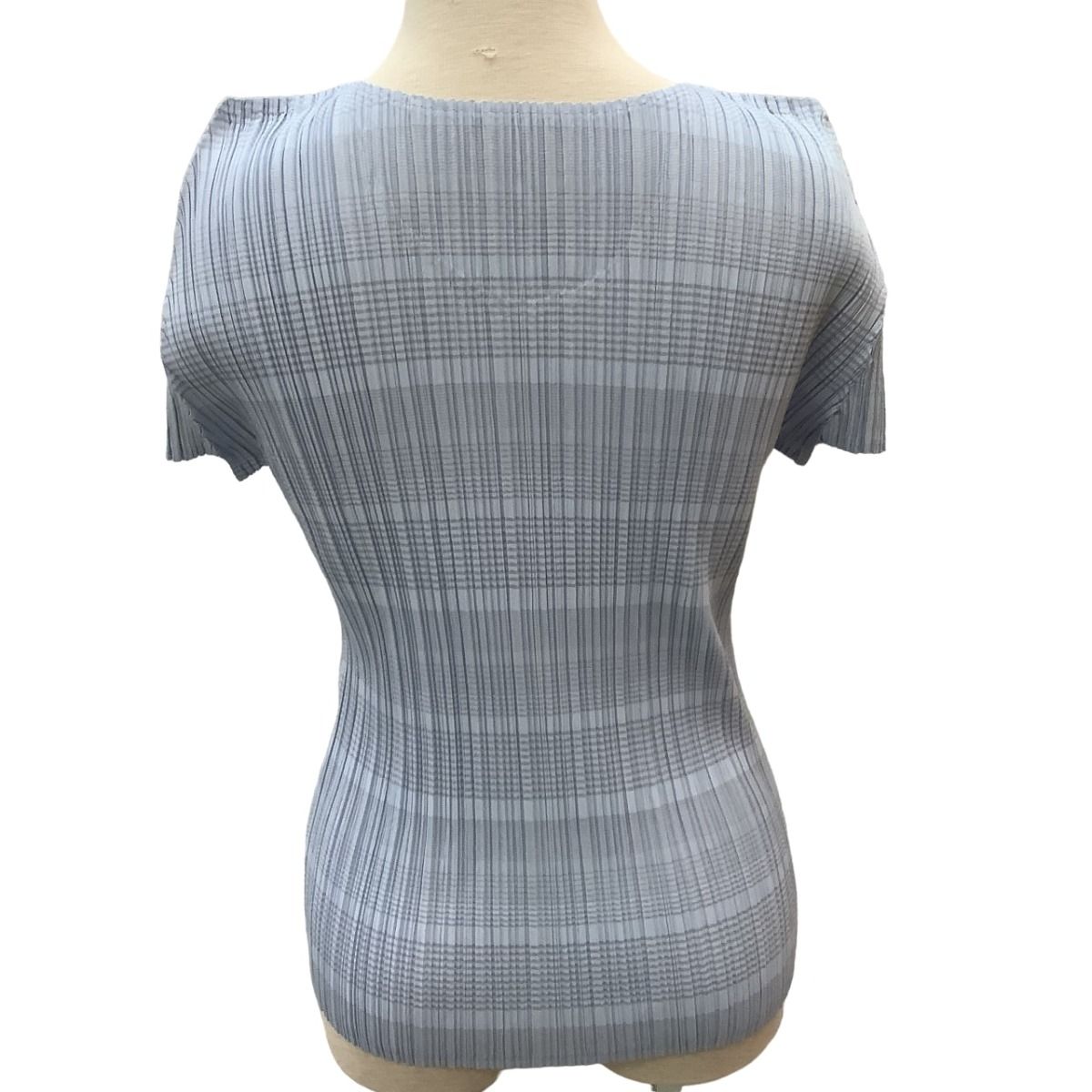 ISSEY MIYAKE イッセイミヤケ PLEATS PLEASE カットソー チェック PP 71-JK 651 スカイブルー