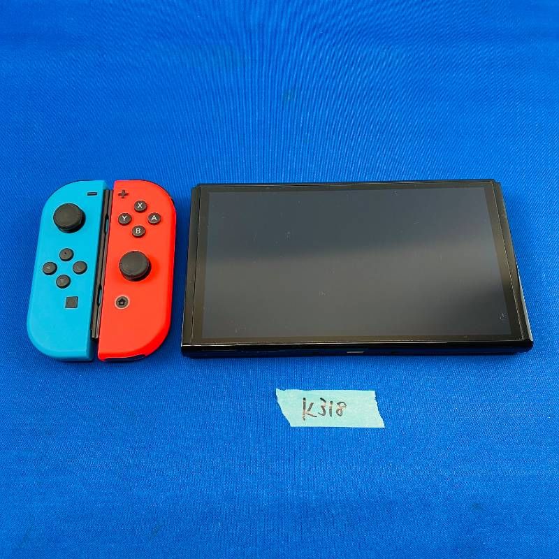 K 318 すぐに遊べるセット 完品 Nintendo Switch 有機ELモデル ネオンブルー ネオンレッド 本体 Joy-Con L R Joy-Conストラップ Joy-Conグリップ ドッグ コード類 箱あり セット 任天堂 ニンテンドー スイッチ