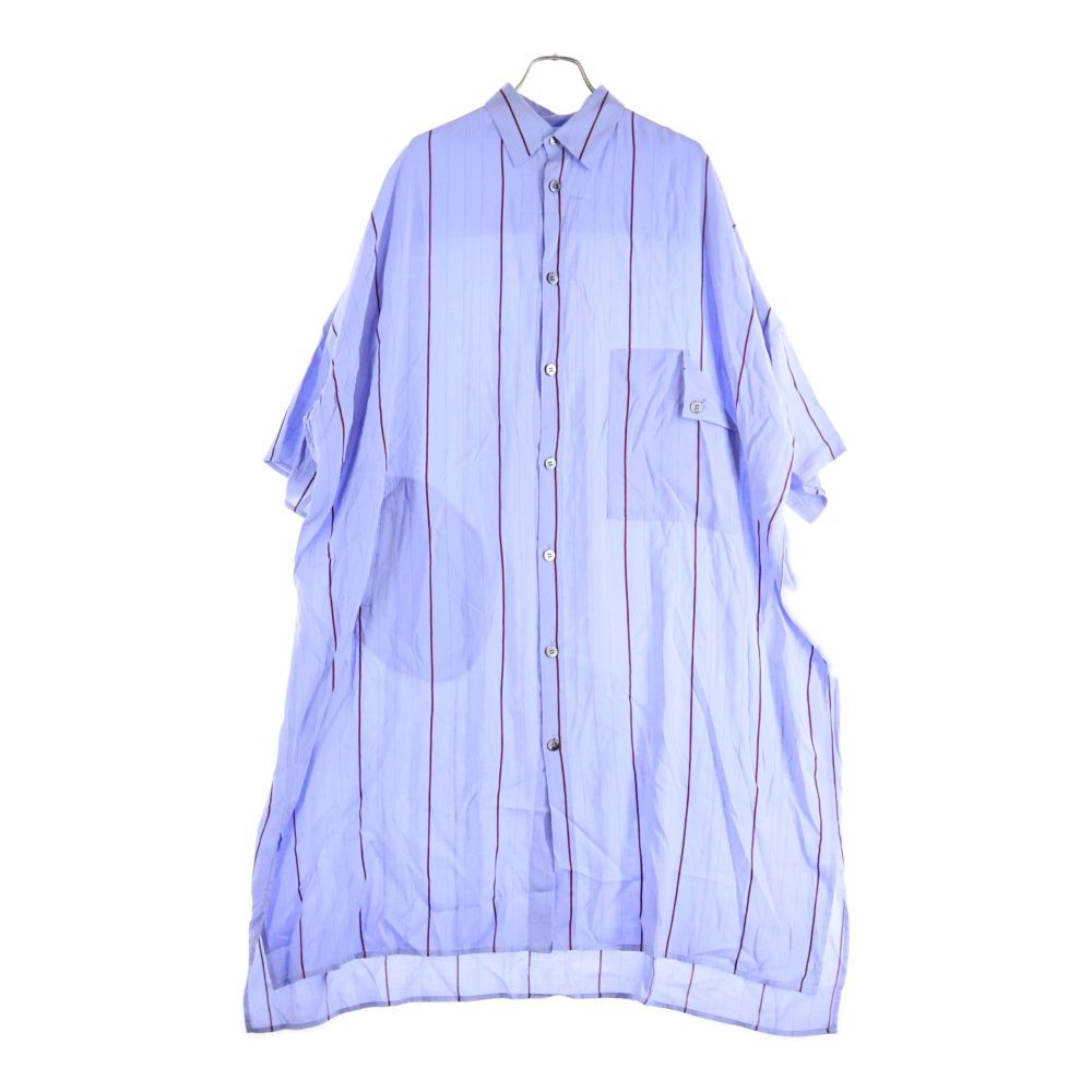 Y s ワイズ 21 SS WIDE STRIPE BIG SHIRT OP ワイド ストライプ ビッグ シャツ ワンピース ドレス レディース ブルー YD‐D 07‐204
