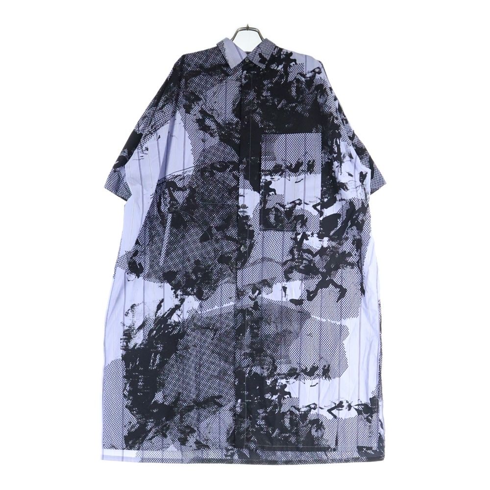 Y s ワイズ 22 SS 総柄 ストライプ ビッグ シャツ ワンピース ドレス レディース ブルー ブラック YG‐D 12‐024