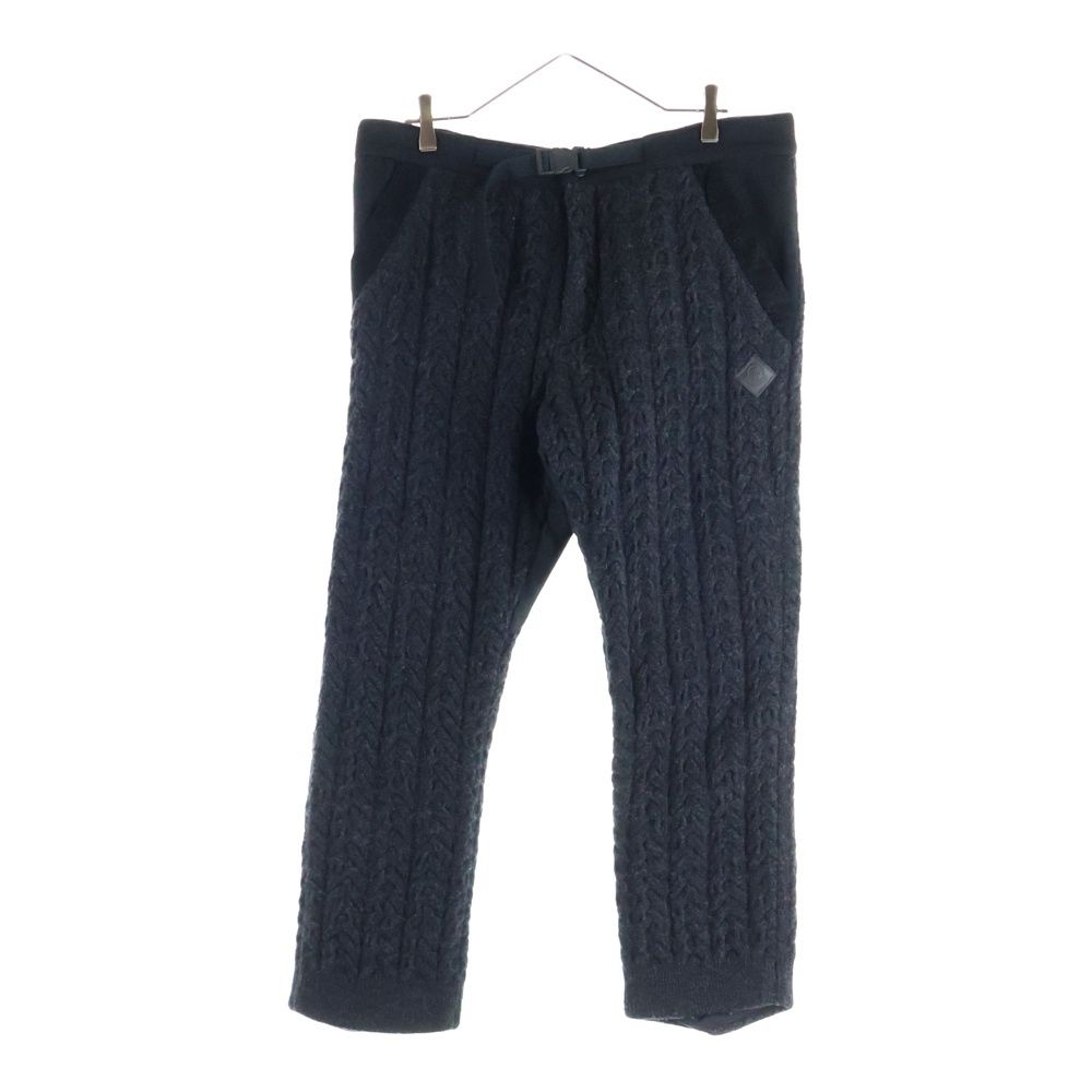 MONCLER モンクレール レザーロゴパッチ ウールニット 切り替え ロングパンツ ブラック ダークグレー