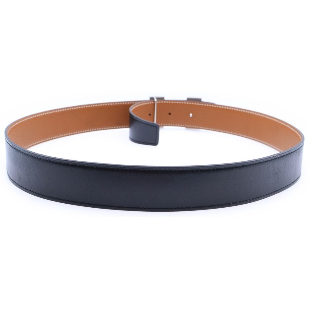 HERMES エルメス コンスタンス ベルト ブラック×ブラウン レザー シルバー金具 Q刻印