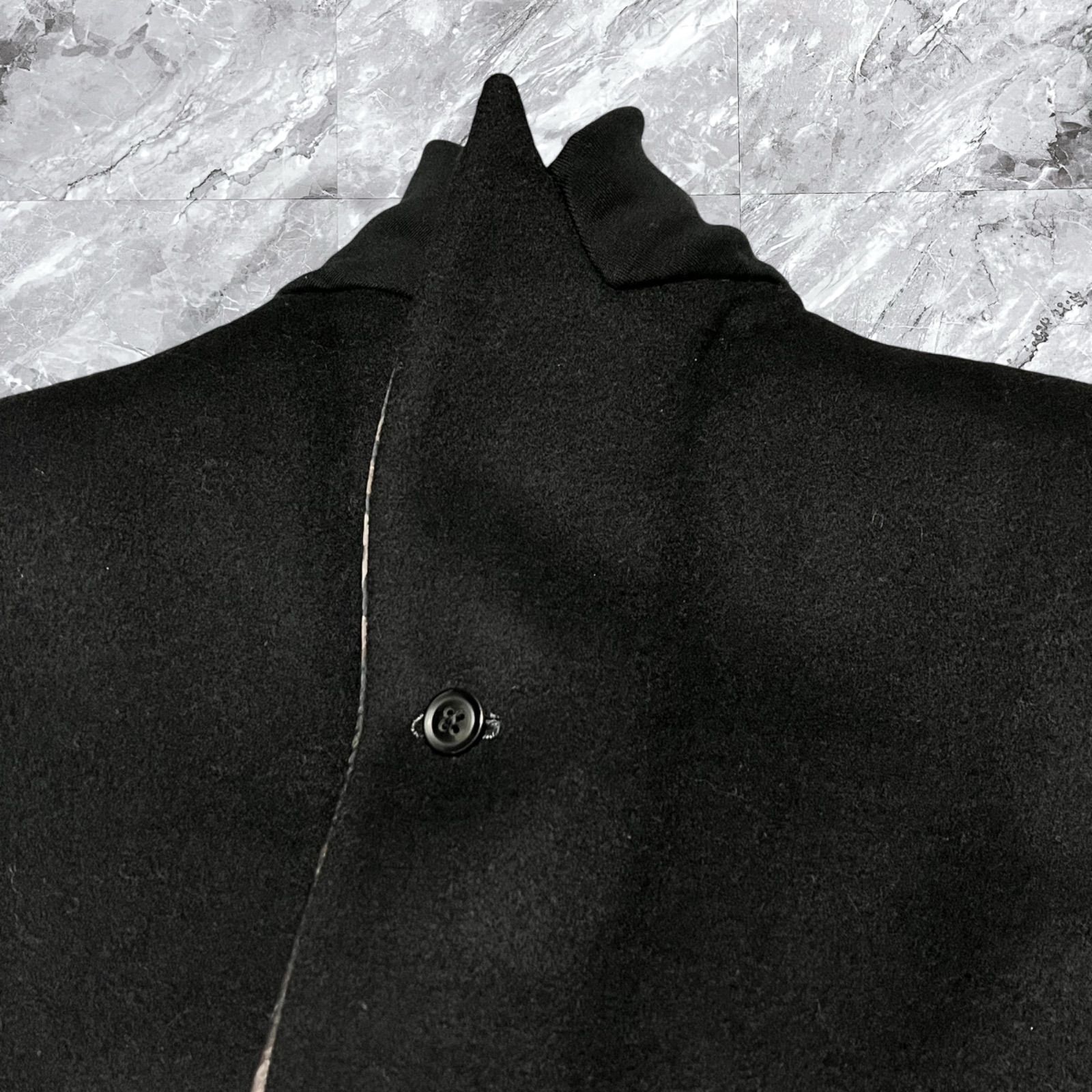 美品 ポールスミス カシミヤ混チェスターコート 襟ラムレザー 切替 黒 M 美品 ポールスミス カシミヤ混チェスターコート 襟ラムレザー 切替 黒