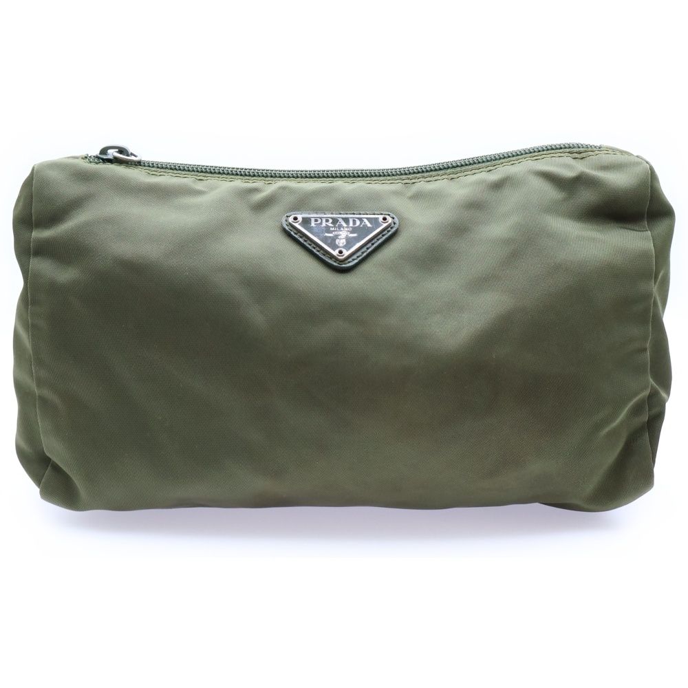 PRADA (プラダ) 三角ロゴ ナイロン ポーチ バッグ カーキ - メルカリ