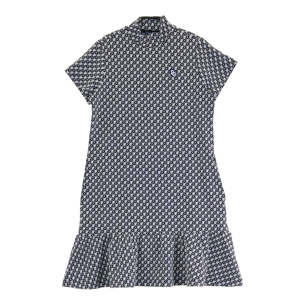 サイズ 0 PEARLY GATES パーリーゲイツ モデル ハイネック 半袖ワンピース 総柄 ブラック系 ゴルフウェア レディース ストスト