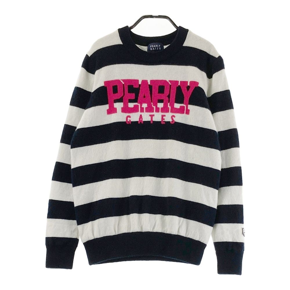サイズ 1 PEARLY GATES パーリーゲイツ 裏地付きニットセーター ボーダー ネイビー系 ゴルフウェア レディース ストスト
