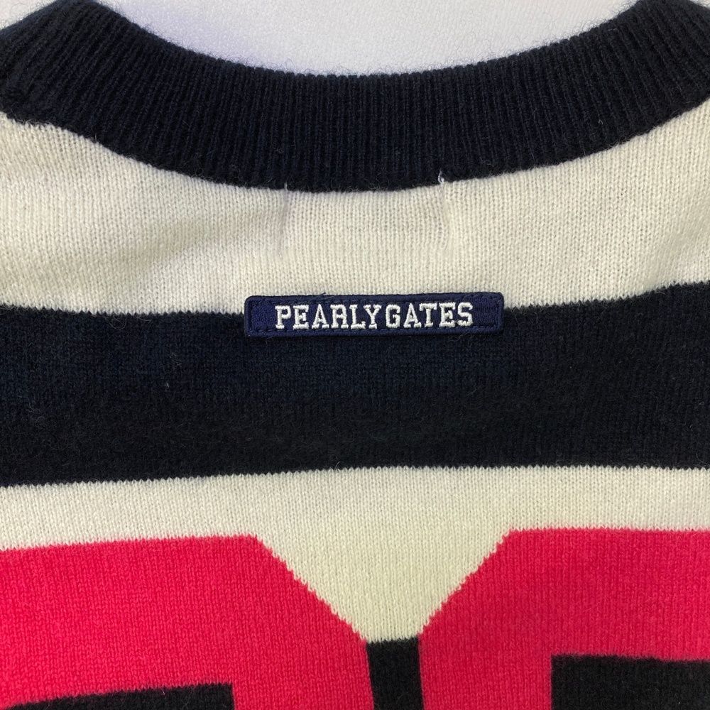 サイズ：1 PEARLY GATES パーリーゲイツ 2024年 裏地付きニットセーター ボーダー ネイビー系 [240101587865] ゴルフウェア レディース ストスト ゴルフ サイズ：1 PEARLY GATES パーリーゲイツ 2024年 裏地付きニット