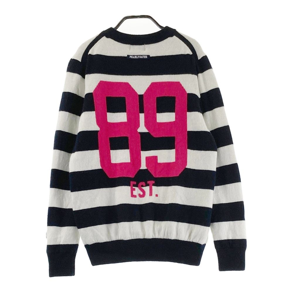 サイズ 1 PEARLY GATES パーリーゲイツ 裏地付きニットセーター ボーダー ネイビー系 ゴルフウェア レディース ストスト