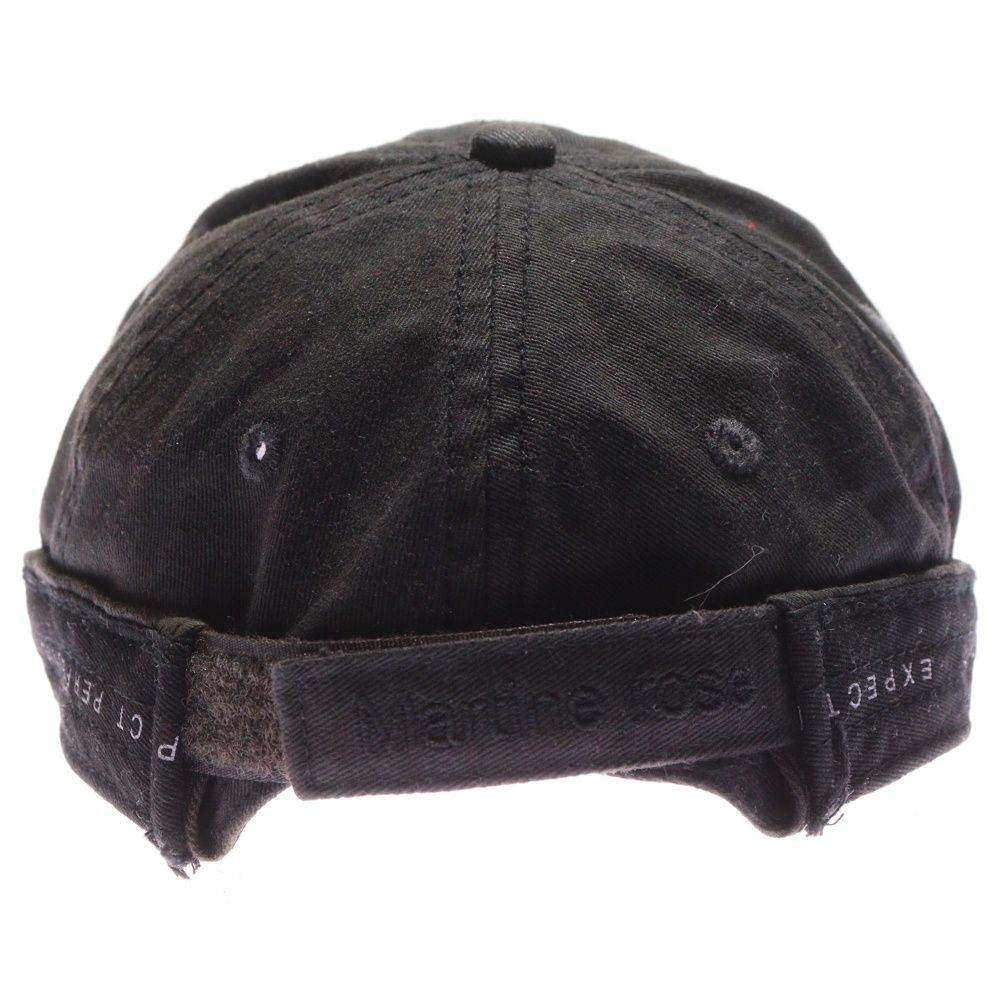 MARTINE ROSE マーティンローズ ROLL BACK CAP LEATHER PATCH ロゴ刺繍 レザーパッチ ダメージ加工 キャップ ブラック