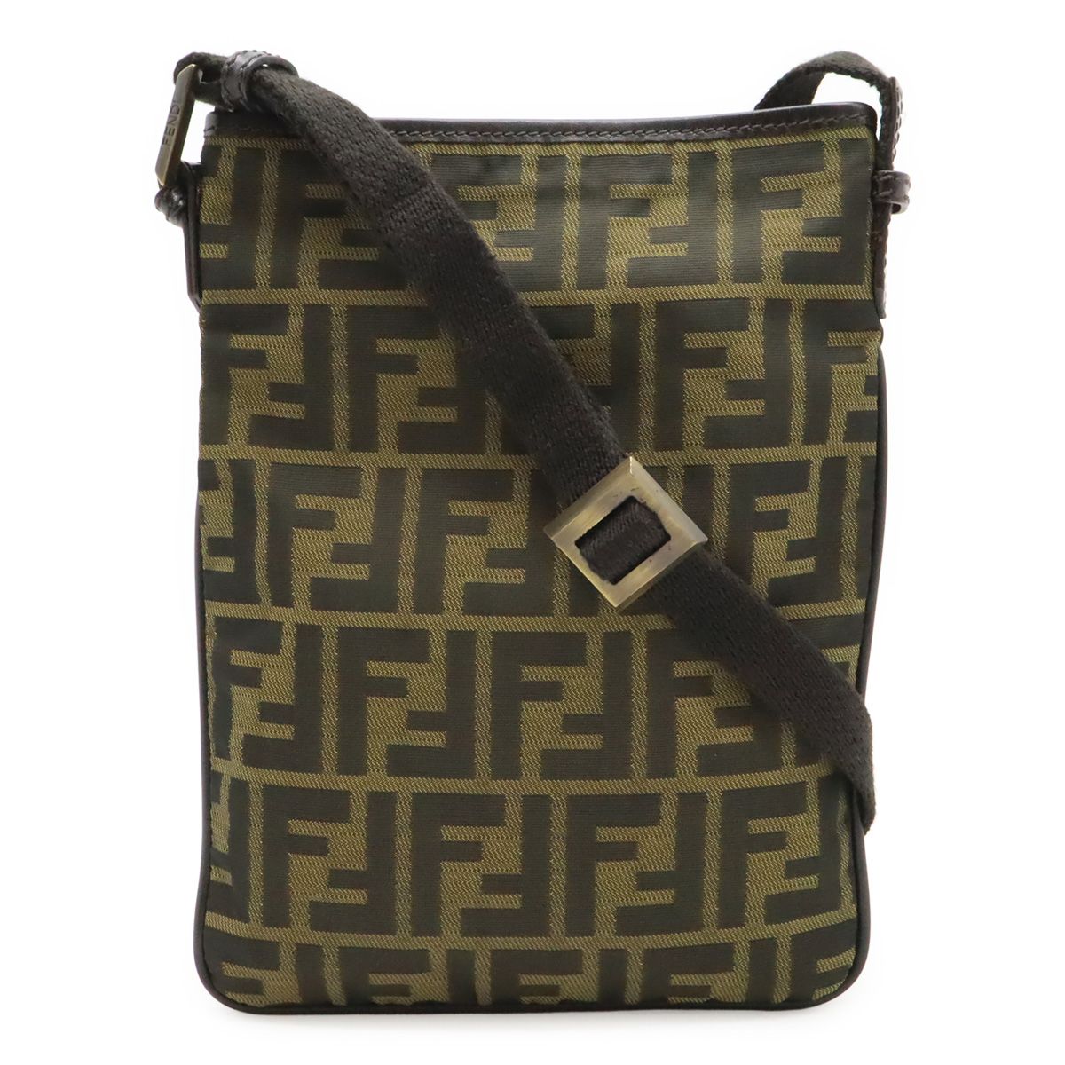 FENDI フェンディ ズッカ柄 ショルダーバッグ 斜め掛け ナイロンジャガード レザー カーキブラウン ダークブラウン ゴールド金具 7 VA 137