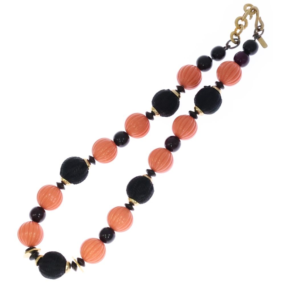 YVES SAINT LAURENT イヴサンローラン ストーンネックレス ブラック オレンジ