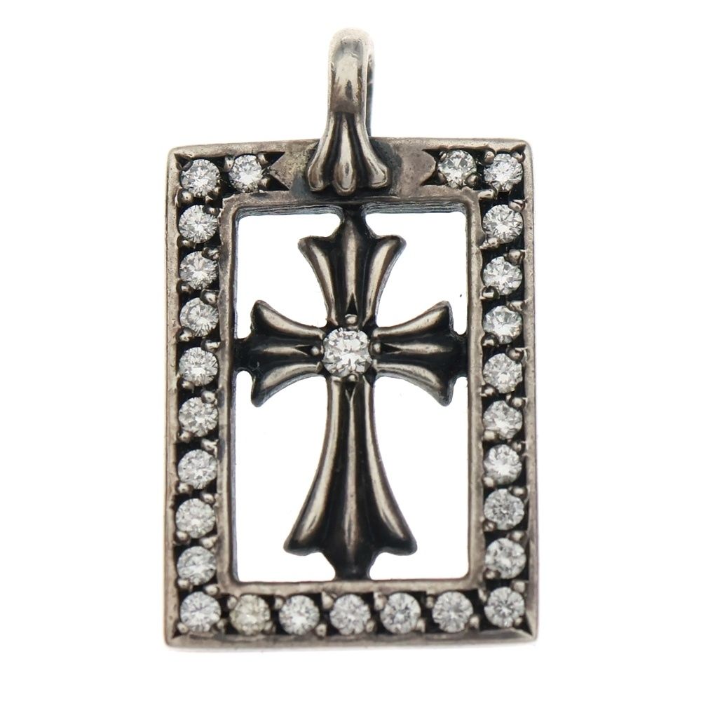 CHROME HEARTS クロムハーツ FRMD OPN BBYFAT P D フレームドオープン PAVEダイヤ ネックレストップ シルバー