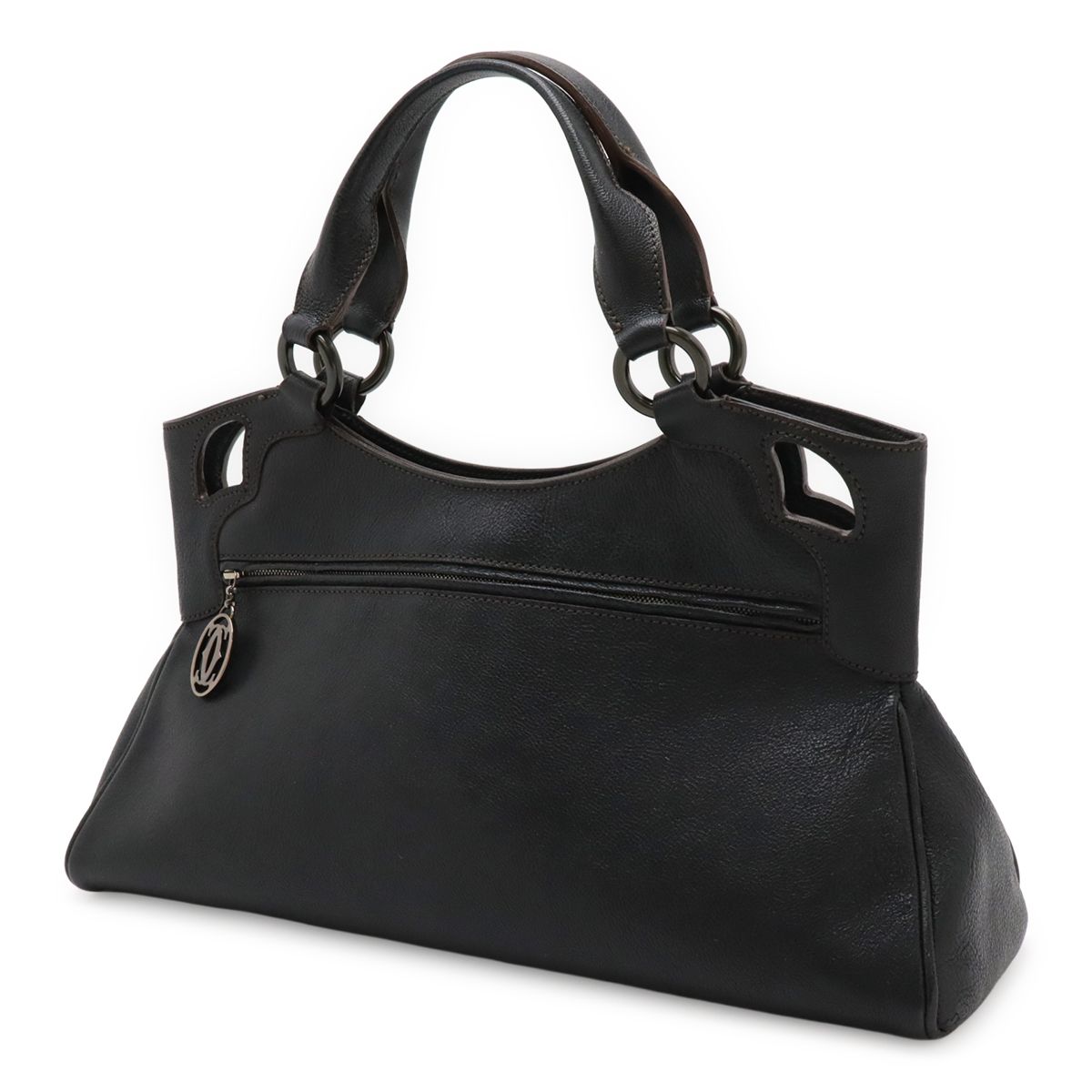 ✨極美品✨カルティエ　マルチェロ　ハンドバッグ　レザー×リザード型押し　ブラック 5pc4659】カルティエ ハンドバッグ マルチェロ レザー ブラック ダーク