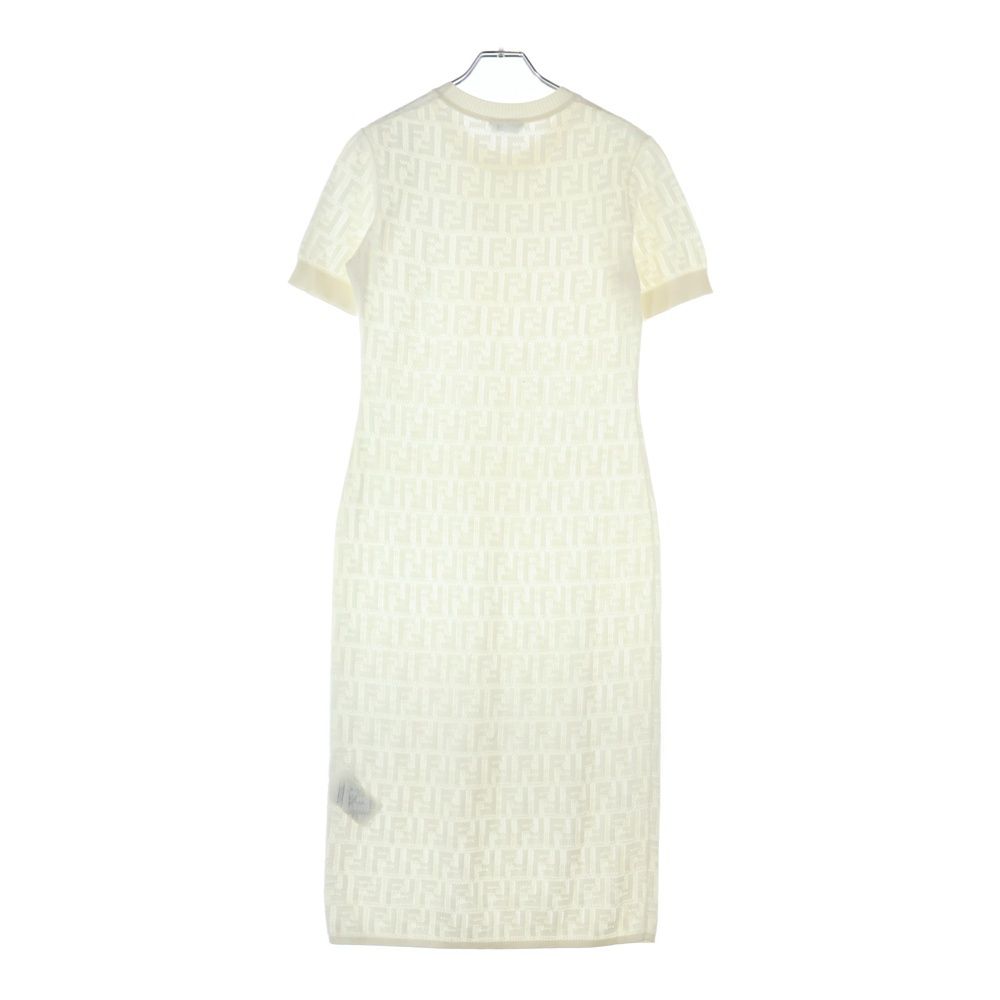 FENDI フェンディ インナー付き ズッカ柄 ニット半袖ワンピース FZD 772 A 8 KK ホワイト レディース