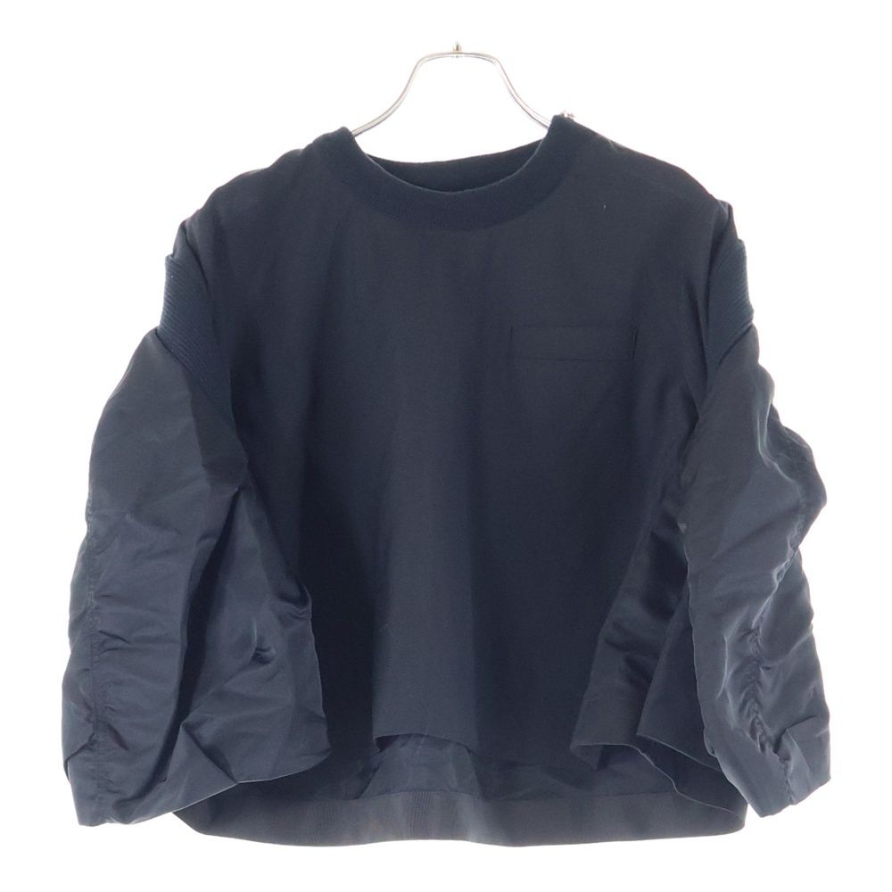 Sacai サカイ 23 SS Suiting X Nylon Twill Pullover ナイロンツイル プルオーバー 長袖 カットソー レディース ブラック 06620