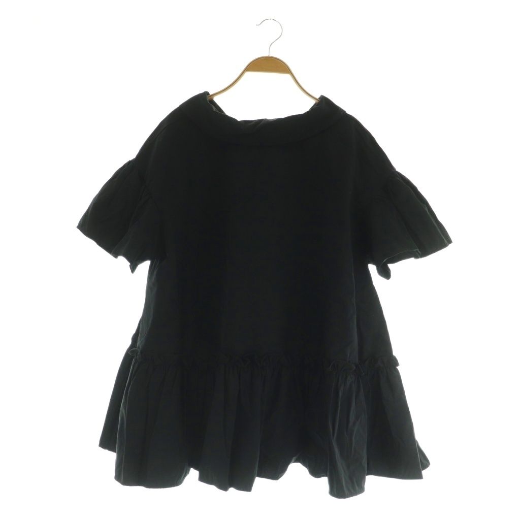 スリースクエア THREE SQUARE 半袖ブラウス ナイロン ギャザー フ F ブラック MY OS