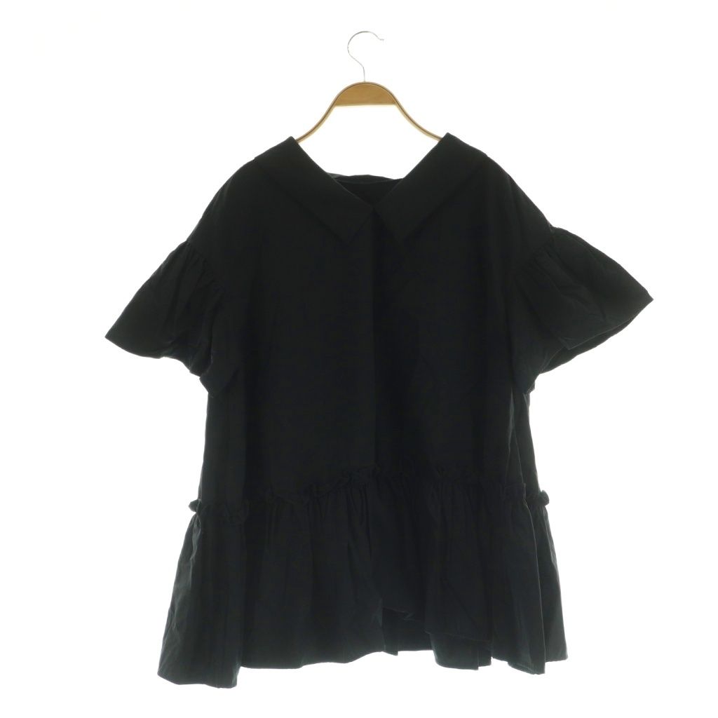 スリースクエア THREE SQUARE 半袖ブラウス ナイロン ギャザー フ F ブラック MY OS