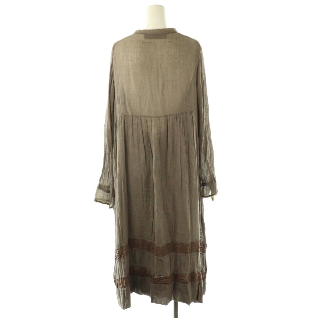 ゴールデングース GOLDEN GOOSE シルクウール混裾レースワンピース 長袖 ロング XS チャコール NR OS SH