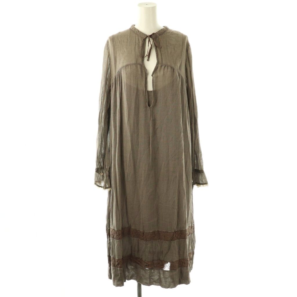 ゴールデングース GOLDEN GOOSE シルクウール混裾レースワンピース 長袖 ロング XS チャコール NR OS SH