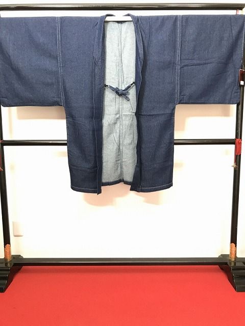Lサイズ 男物 デニム羽織 綿 両腰ポケット付き 羽織紐付き