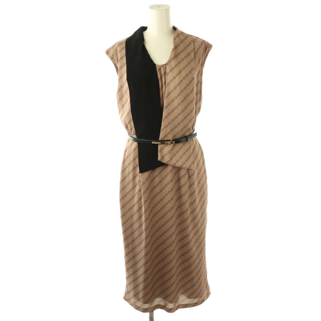 ピンキー-ダイアン ピンダイ PINKY-DIANNE チェーンプリントワンピース ミディ丈 ひざ丈 38 ベージュ DF OS