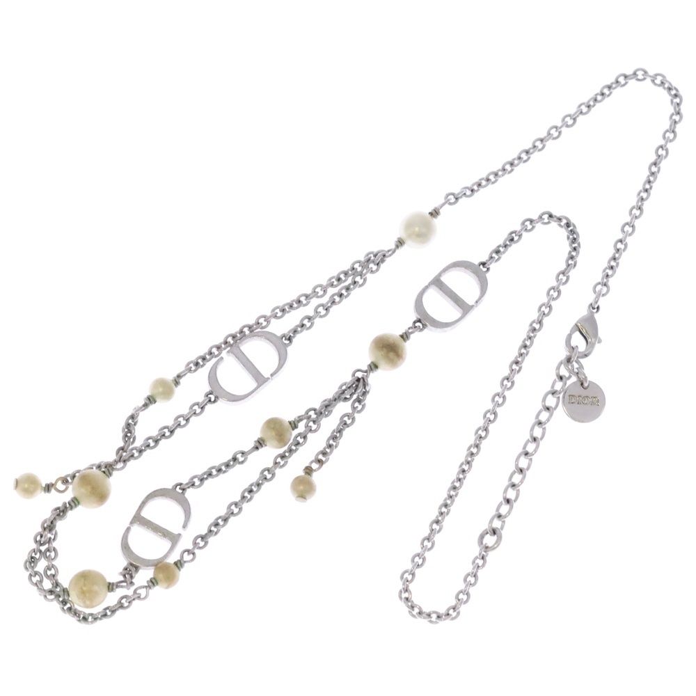 Christian Dior クリスチャンディオール CDロゴ パールネックレス ペンダント シルバー
