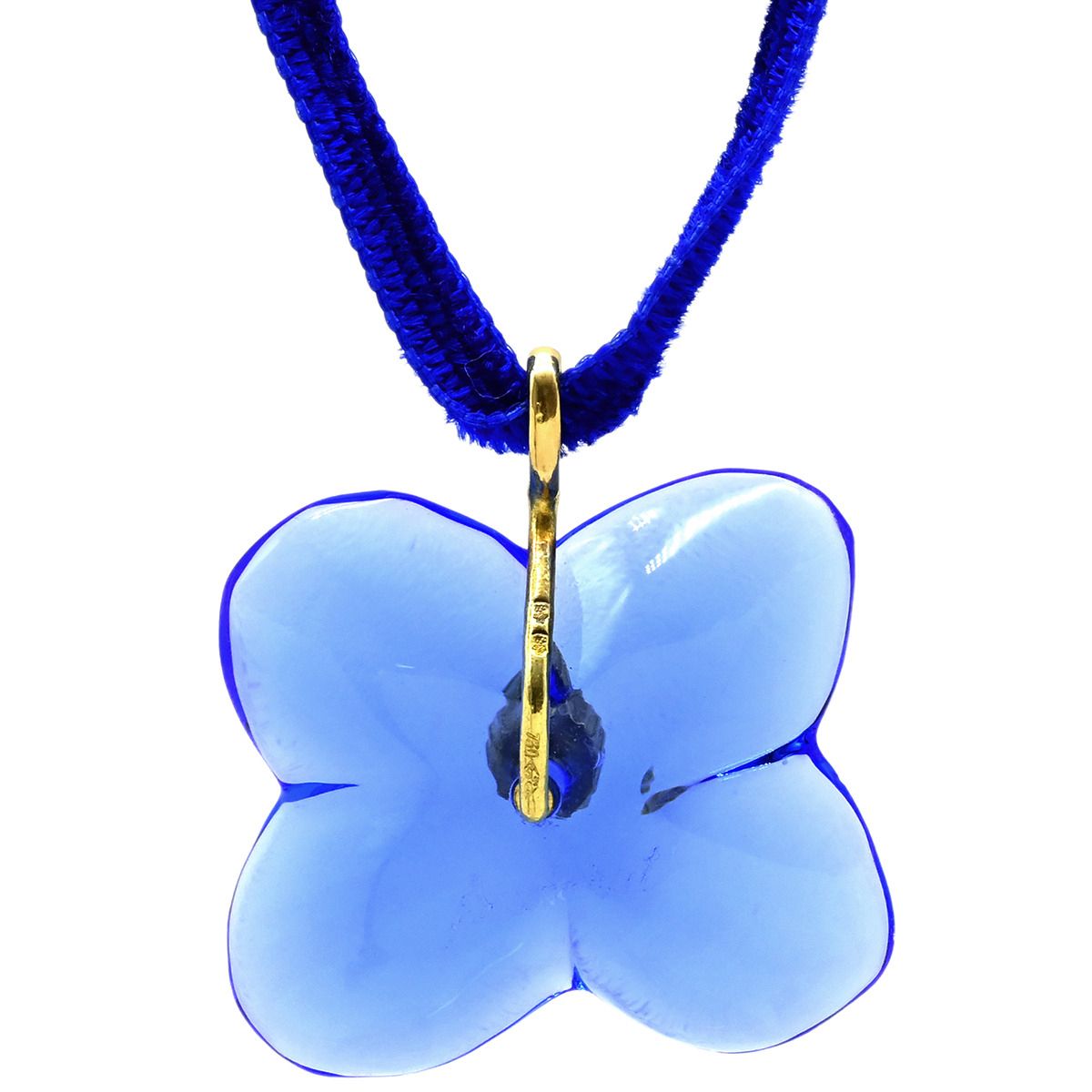 バカラ ネックレス ブルークリスタル ペンダント クリスタル 青 ブルーガラス フラワーモチーフ 18 K YG 箱